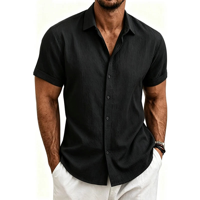 2026 Men's Simple and Fresh Shirt - Street Fashion Loose Quick-Drying Casual Shirt-Hawaiian Vacation Style Solid Collar Cardigan