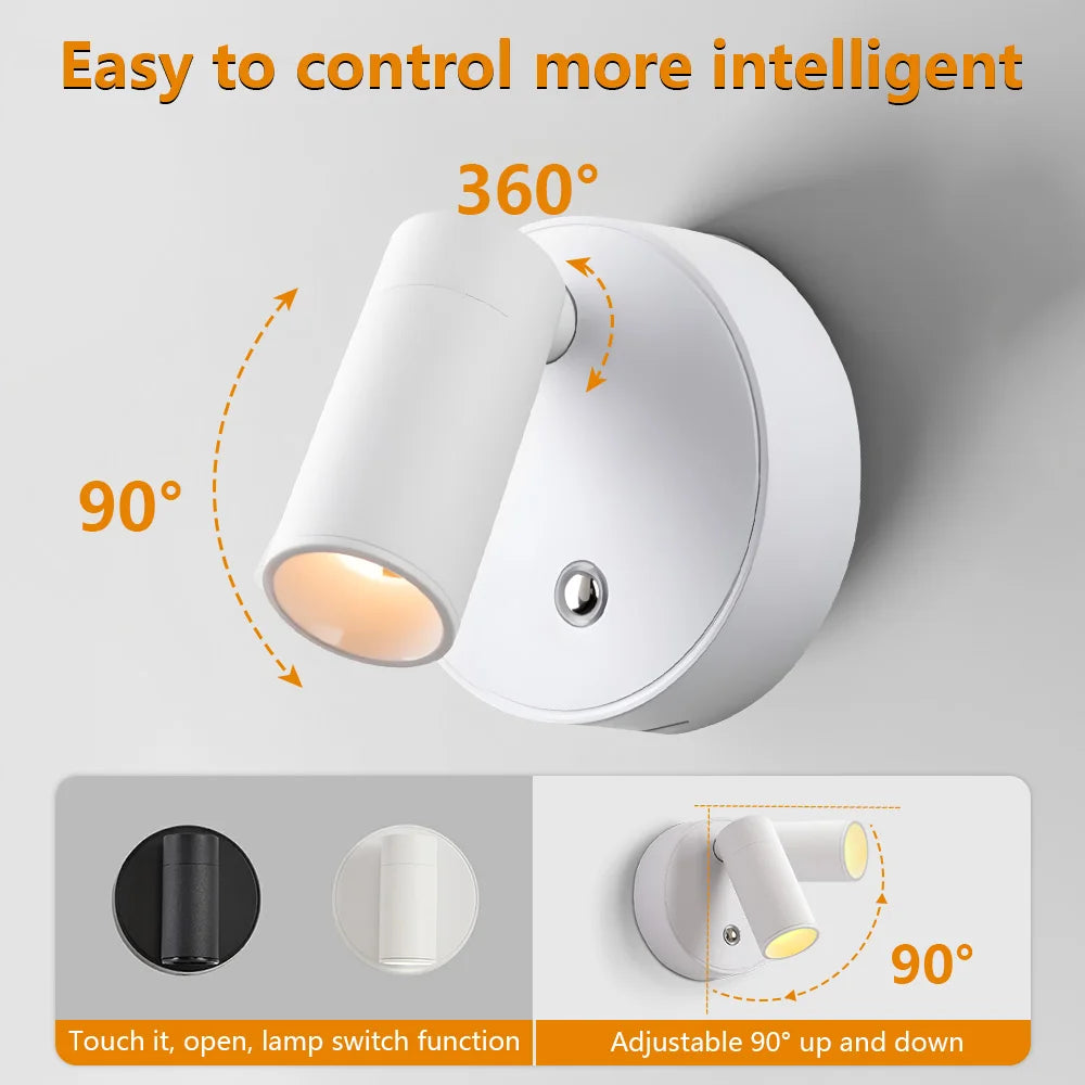 Dual Intelligent Control LED Light Magnetic USB Rechargeable Wall Lights Spotlight Stepless Dimmable Corridor Lamp Bedside Lamp