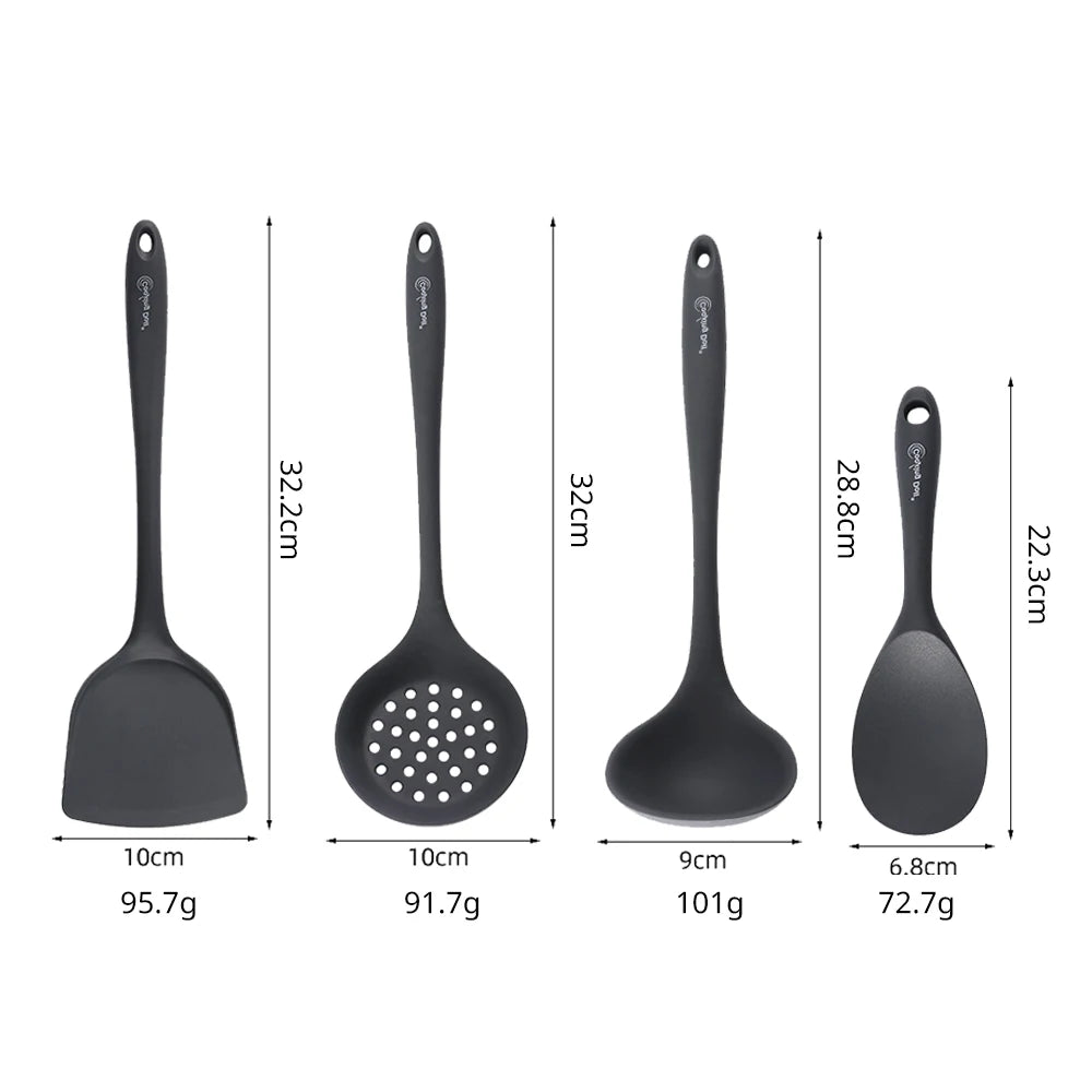 Thickened gray silicone kitchen utensils, kitchen spatula, soup spoon, kitchen multifunctional cooking silicone spatula