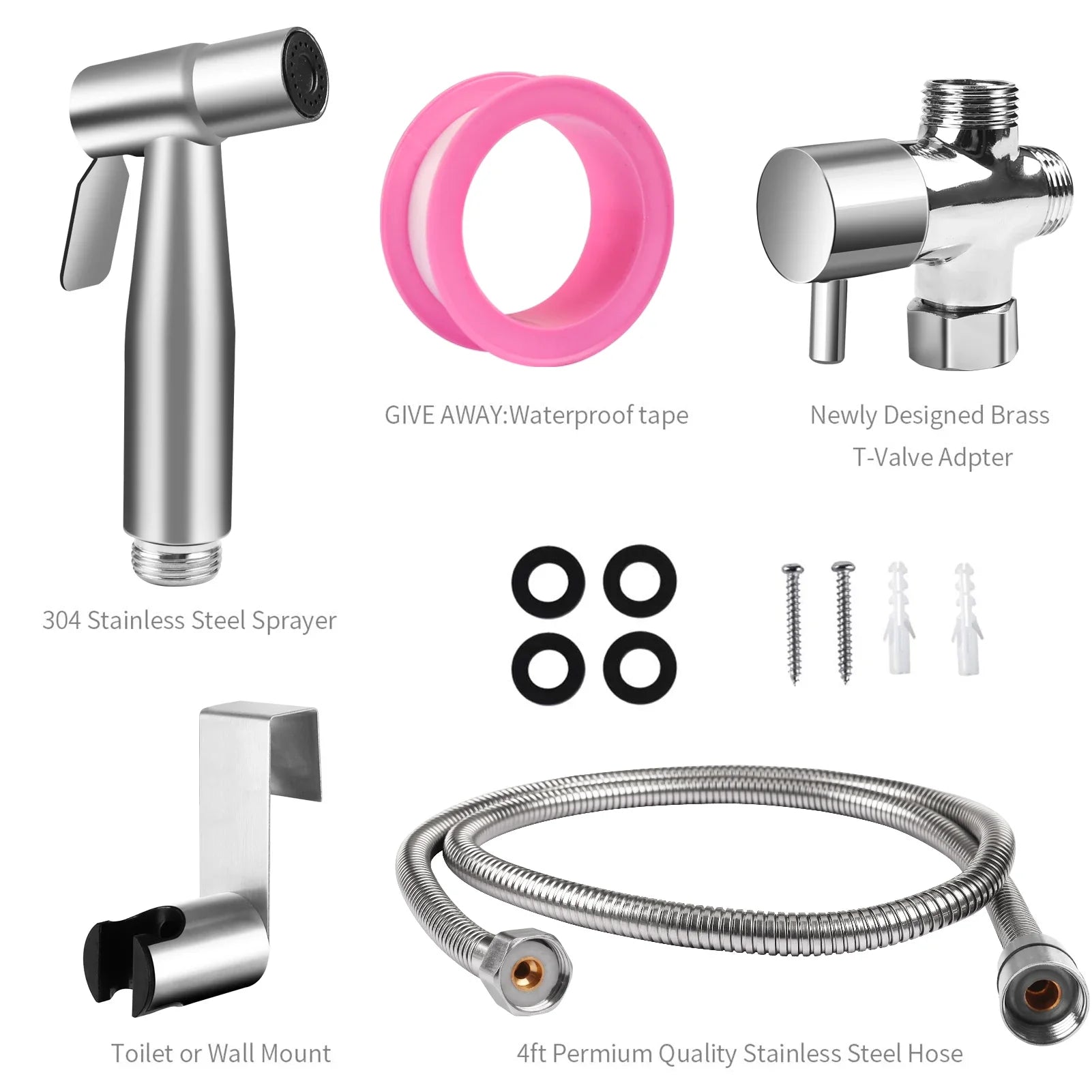 Handheld Stainless Steel Bidet Sprayer for Toilet Faucet Spray Gun Adjustable Water Pressure With Hoses for Feminine Wash US/UK