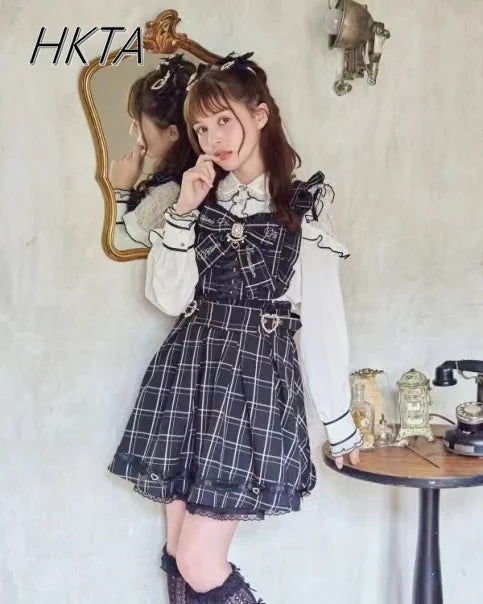 Japanese Liz Dress Sweet Girls Mine Bow Two-Way Detachable Apron Suspender Dress Women's Slim Bow Sleeveless Strap Dress Girls