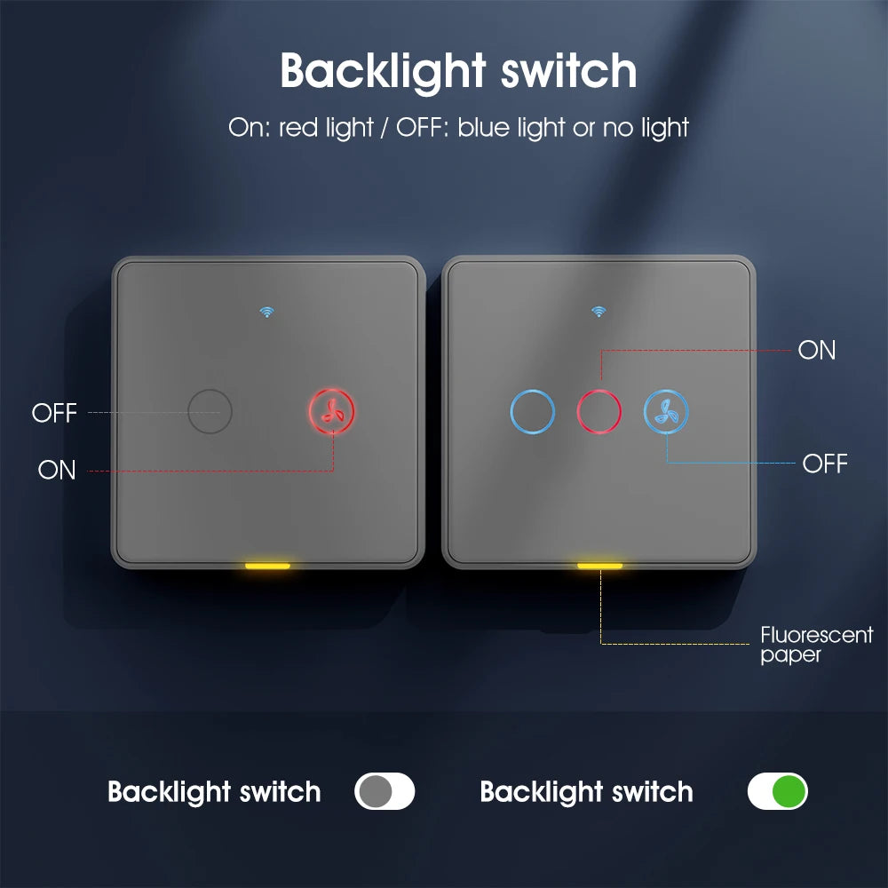 No Neutral Wire Tuya Smart WiFi RF433 Fan Ceiling Light Switch Timer Wall Glass Touch Switch Backlight Timing Control Voice