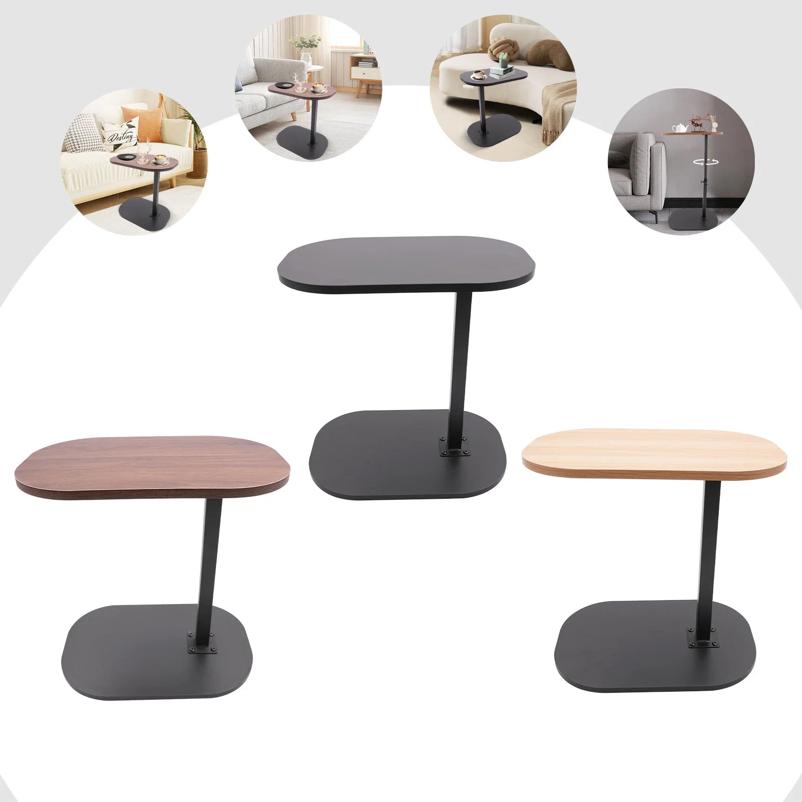 C Shaped Side Table Adjustable Height Compact Coffee Table 360 Rotatable Desktop Surface Modern Light Luxury Style