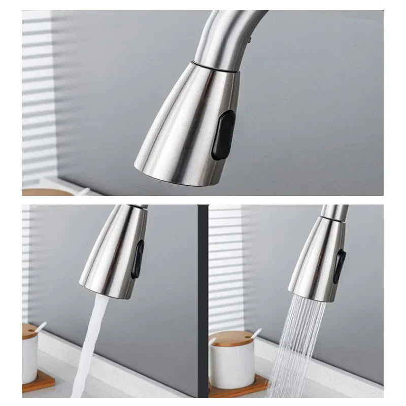 Stainless steel pull-out hot and cold water mixing faucet for kitchen, vegetable sink, washbasin, and bar pull-out faucet