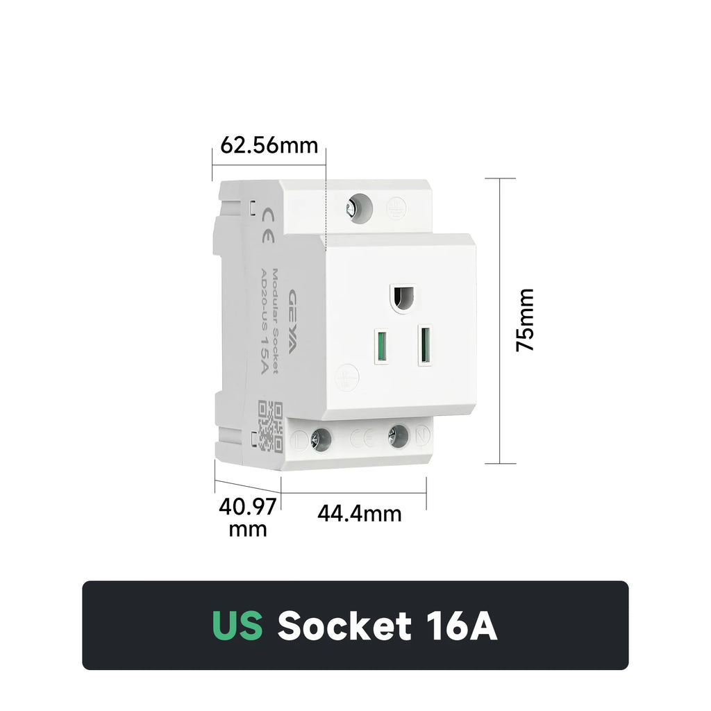 GEYA EU/US Type DIN Rail Socket Mount Modular Power Socket Single AC Outlet Built in Protective Outlet for Distribution Panel