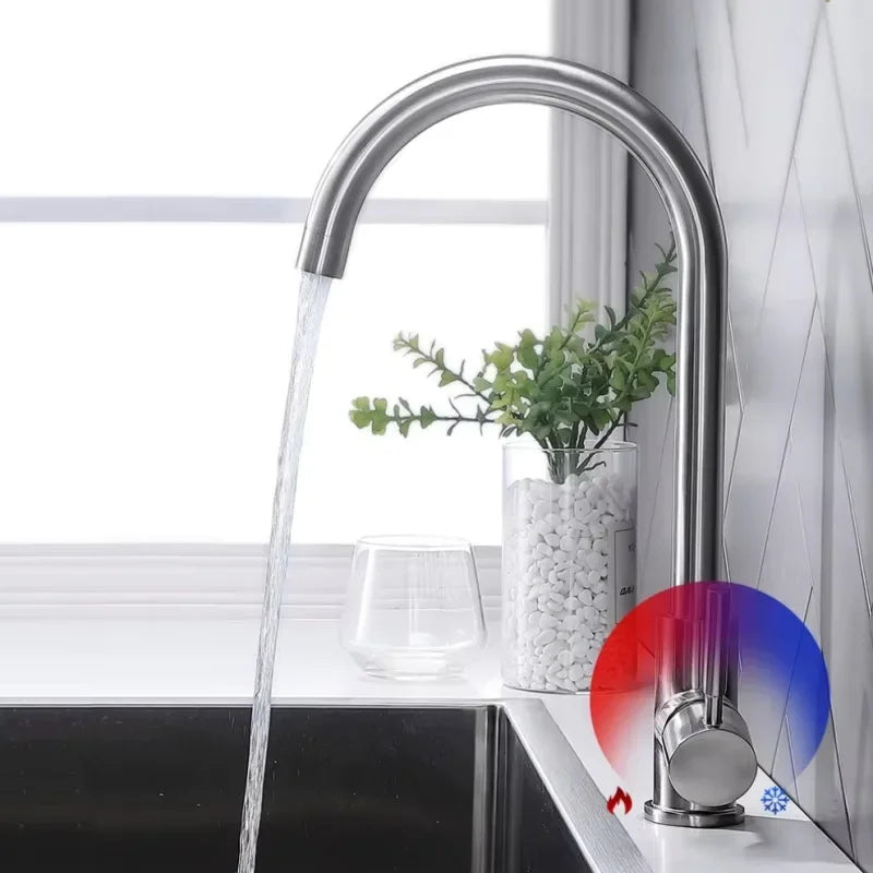 304 Stainless Steel Kitchen Faucet  Hot and Cold Water Mixer  360 degree rotation Basin installation Comes with 60cm hose
