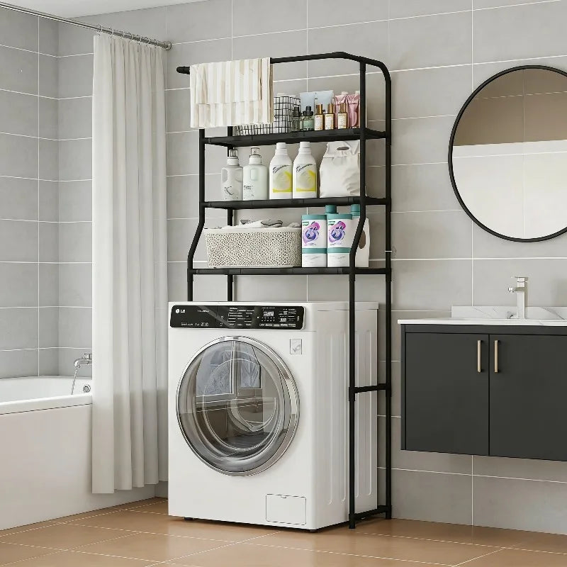 Bathroom Toilet Storage Rack Multi-Layer Metal Shelf With Toilet Paper Holder Balcony Washing Machine Storage Organizer