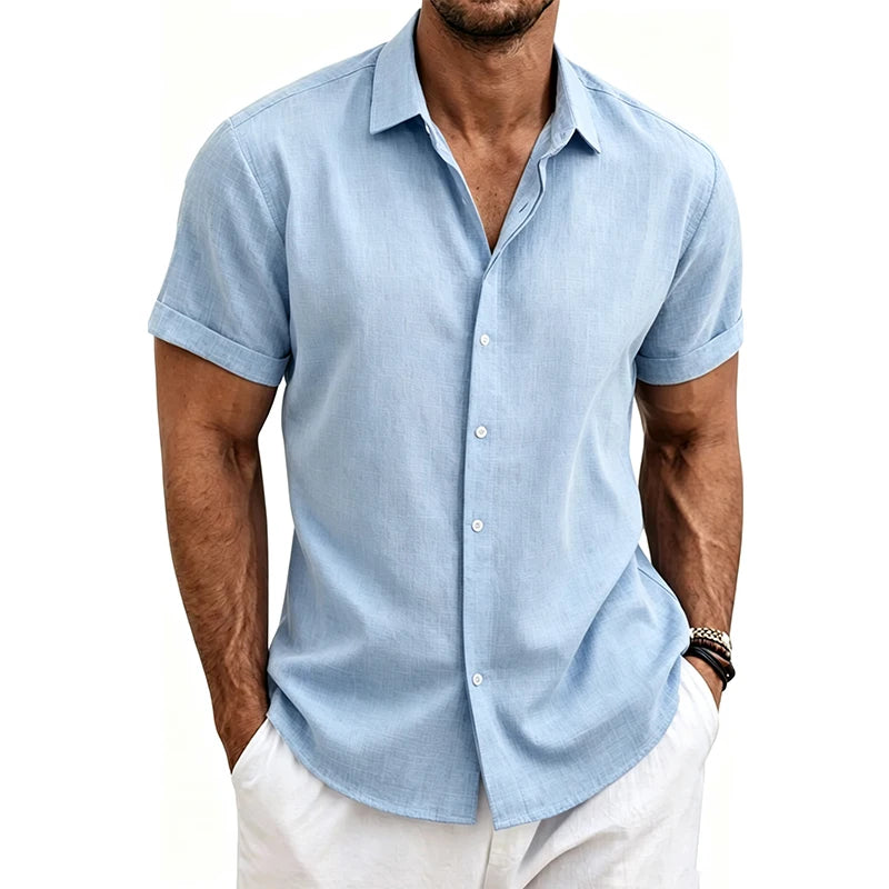 2026 Men's Simple and Fresh Shirt - Street Fashion Loose Quick-Drying Casual Shirt-Hawaiian Vacation Style Solid Collar Cardigan