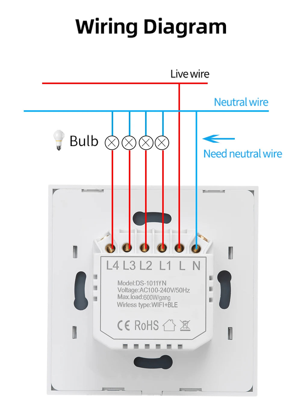 Smart WiFi Switch  Remote Control Touch Panel Light Switch No Neutral Wire Voice Control Timer Smart Home Switch