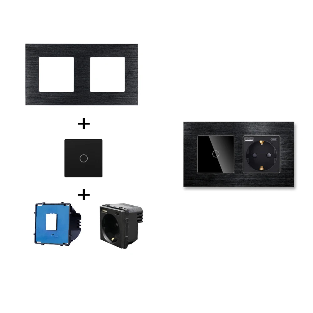 TAWOIA DIY Wall Light Switches Small Glass Panel Parts 1/2/3/4Gang White Black Gold Touch Switches Crystal Parts 47mm*47mm