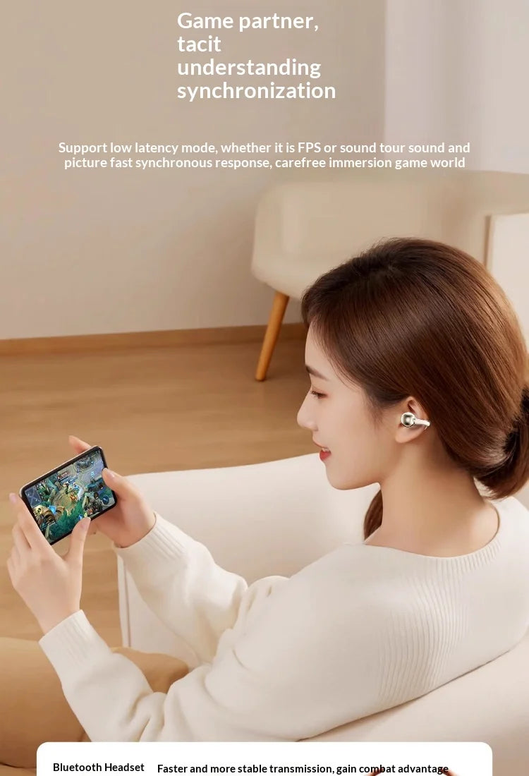 Clip-on Earphones Wireless Bluetooth Earbuds Hi-Fi Sound Super Long Battery Life Digital Display Noise Reduction Secure Fit