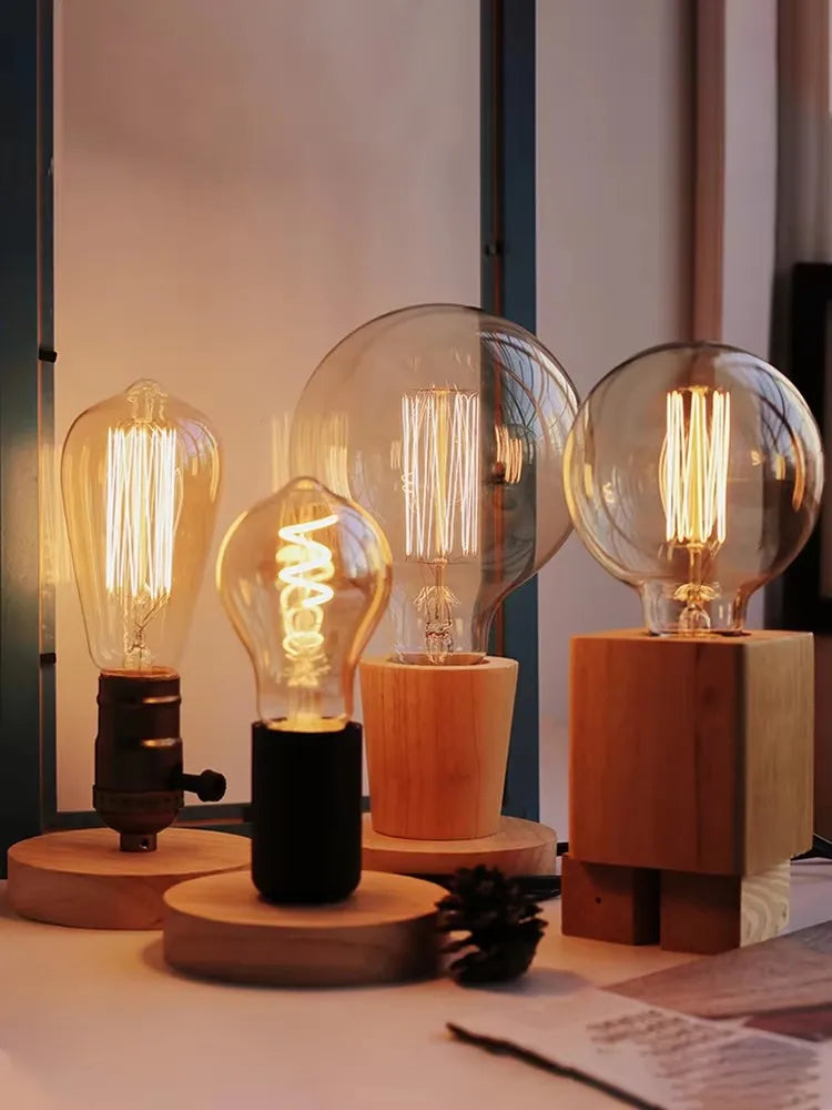 Modern Wood Table Lamps E27 Retro Desk Decora Light Indoor Art Lamp Living Room Bedroom Bedside Decoration Light Base EU Plug