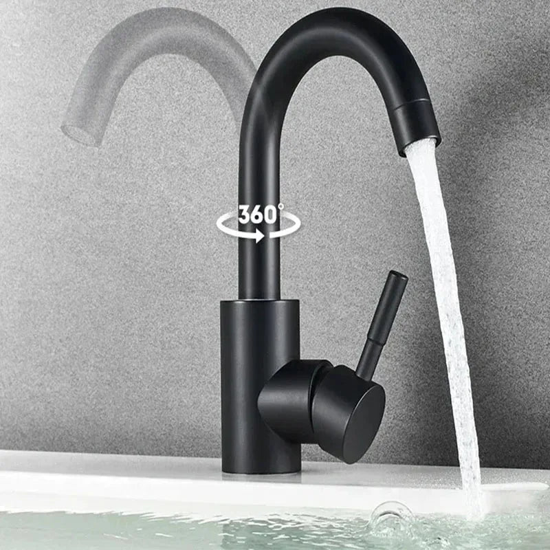 304 Stainless Bathroom Basin Faucet Steel Hot Cold Wash Mixer Crane Tap 360 Rotation Sink Faucets Single Lever Tap For Bathroom