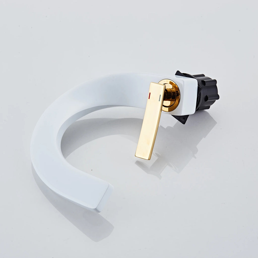 Basin Faucet  Brass Hot and Cold Wash Basin Faucet White with Gold Bathroom Basin Modern Minimalist Creative Faucet PP-12085