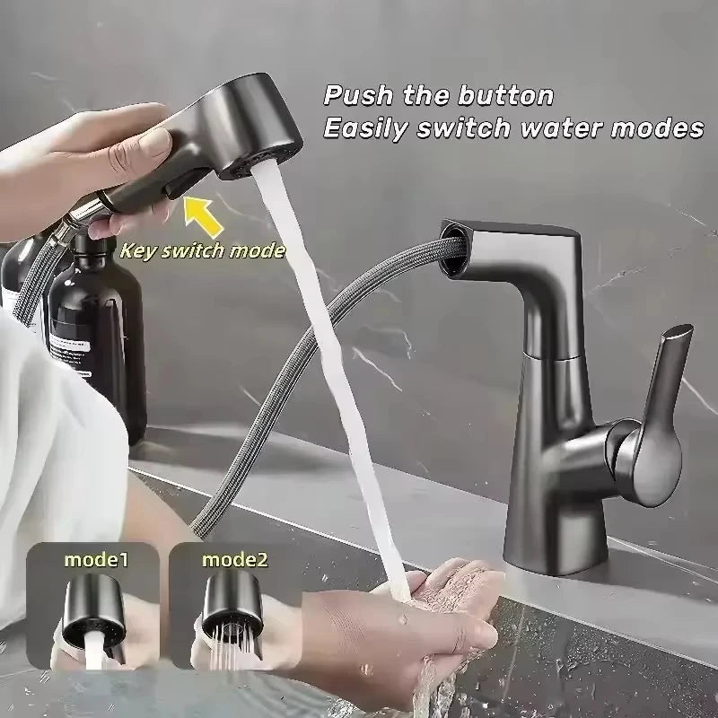 Pull Out Lift Kitchen Faucet 360° Rotatable Bathroom Basin Faucet Stainless Steel Kitchen Sink Faucet with Pull Out SprayerG1/2