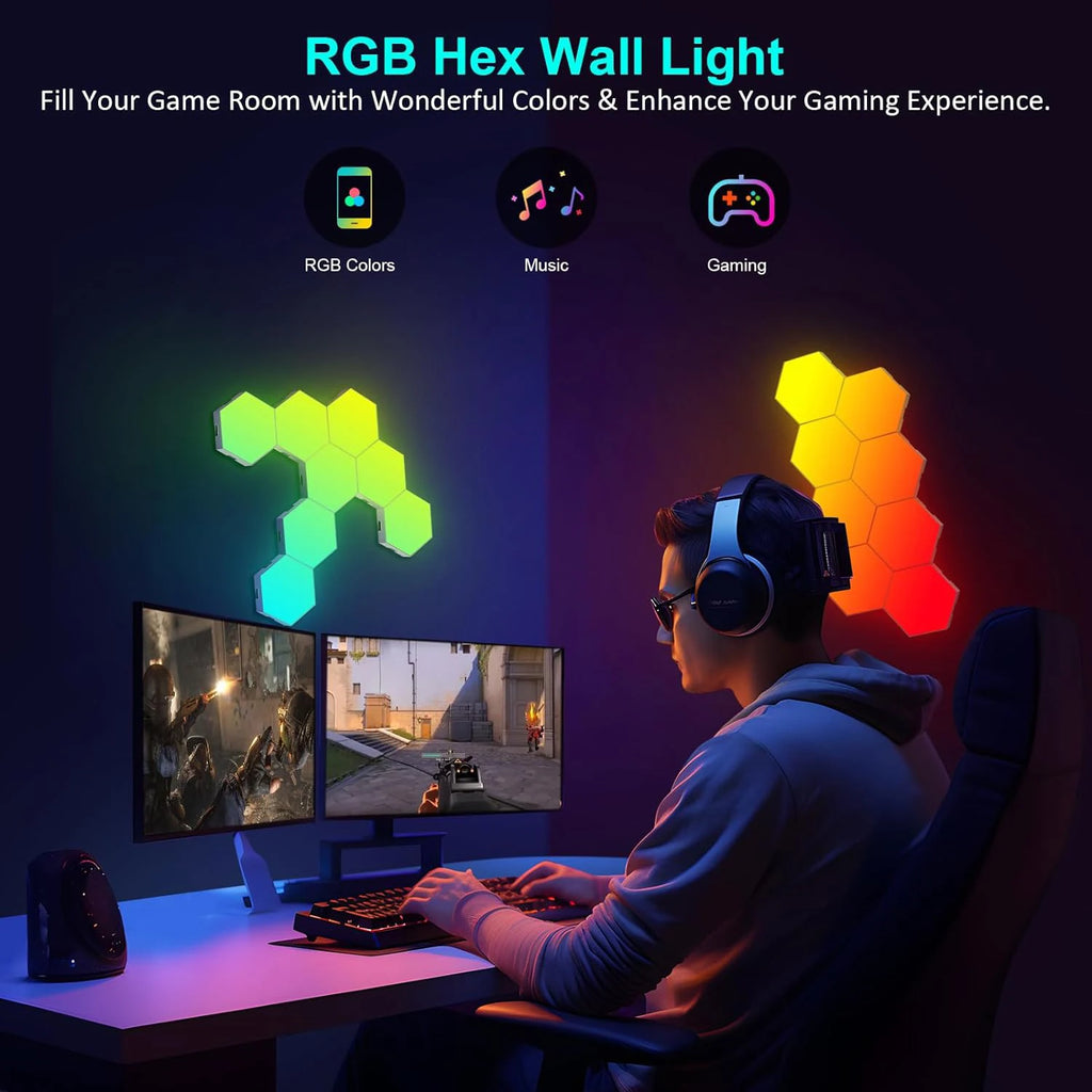 Smart LED Hexagonal Wall Lamp Quantum Panel Music Sync APP Control for Game Room Bedroom Living Room Decor Birthday Christm Gift