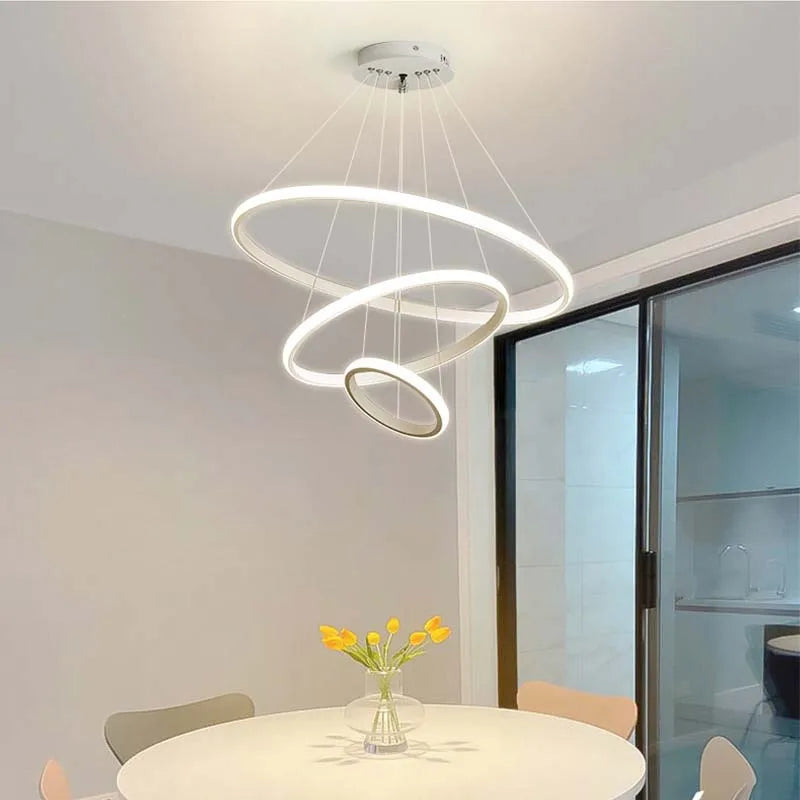 Modern simple LED living room lights light luxury Scandinavian round dining room bedroom bar chandelier creative circle light