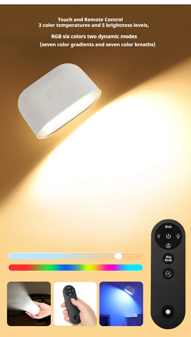 Wall Sconce Indoor Magnetic Remote Control Wall Light RGB Color Picture Backlight Night Light 360 Degree Rotation Wall Lamp