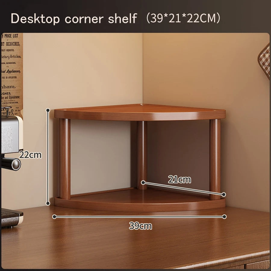 Wooden Storage Shelf for Kitchen Rattan Desktop Organizer Display Rack Spice Rack for Countertop Makeup Organizer