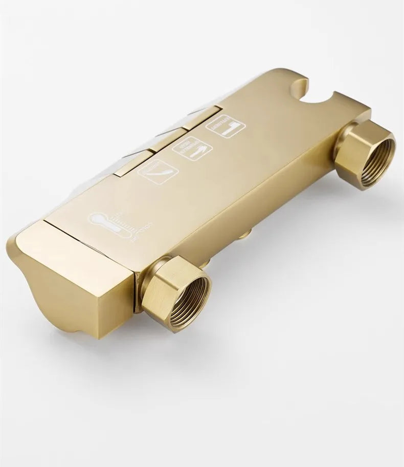 Tuqiu Brushed Gold Bathroom Shower Faucet Set Wall Mounted Shower Faucet, Bathroom Cold and Hot Bath and Shower Mixer Taps Brass
