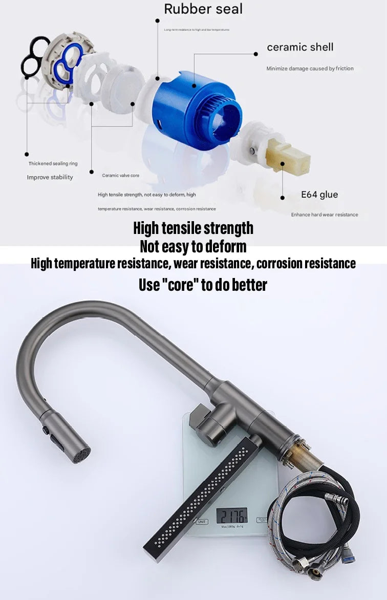 304 Stainless Steel Kitchen Faucet with Waterfall Sink Countertop Installation Hot Cold Mixer 360° Rotation for Kitchen