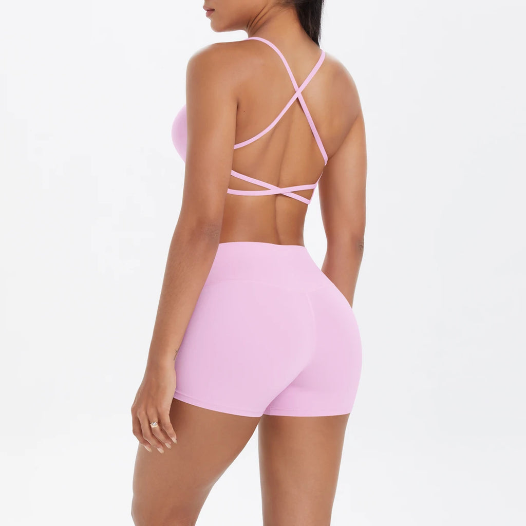 New Cross Backless Yoga Bra And Fitness Shorts Gym Yoga Set Woman’s Summer Running Sports Quick-Dry Women Gym Clothing Yoga Suit