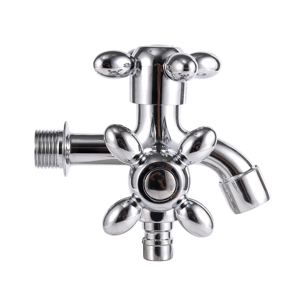 1/2" Dual Control Double Outlet Water Tap Universal Interface Plastic Faucet Home Tap Bathroom Hose Irrigation Quick Connector