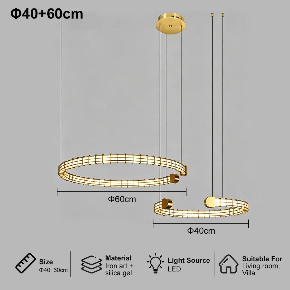 Modern Luxury LED Pendant Light for Living Room Villa Kitchen Island Table Round Iron Dining Hanging Chandelier Home Decor