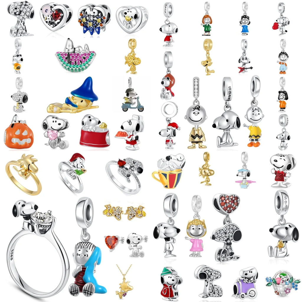 Cartoon 925Silver Balloon Dog, Red House, Watermelon Dog Male and Female Pendant,Fit Bracelet DIY Jewelry for Girls and Children