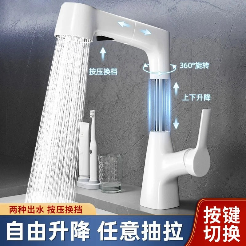 Bathroom Sink Faucet with Pull Out Sprayer Single Handle Single Hole 2 Spray Modes Bathroom Faucet Hot & Cold Water Mixer Tap