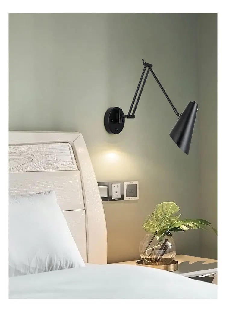 Modern Bedroom LED Wall Light Touch Sensor Switch White Black Gold Long Pole Arm Folding Bed Head Wall Reading Wall Light
