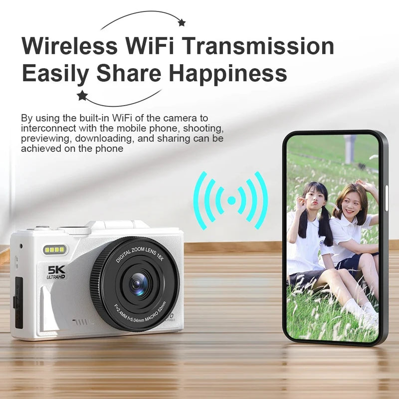 HD 5K Portable Digital Camera 75MP Flip Screen For VLOG Girls Kid Adult Beginners Selfie Camcorder Photography Digital Camera