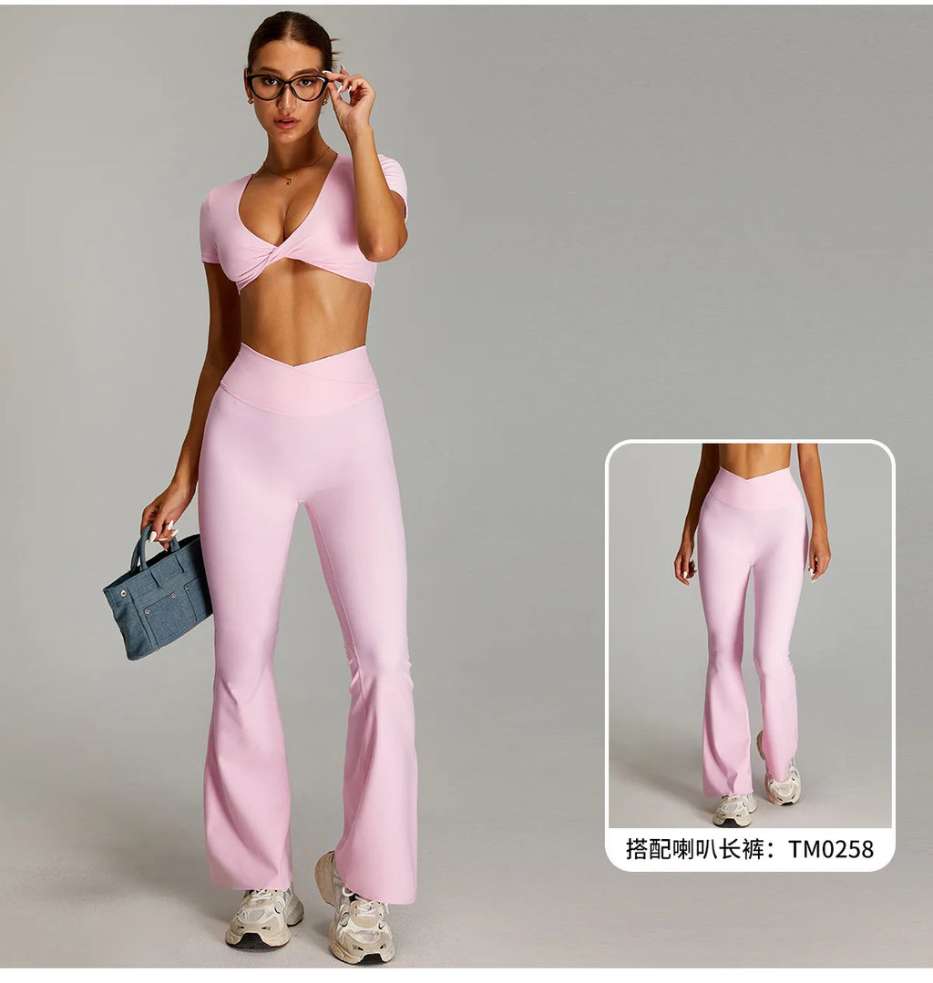 mikeyoga Women Yoga Suit 2PCS Sports Set Quick-Drying Gym Set Women Tracksuit Running Workout Short Sleeves Sports Yoga Clothing