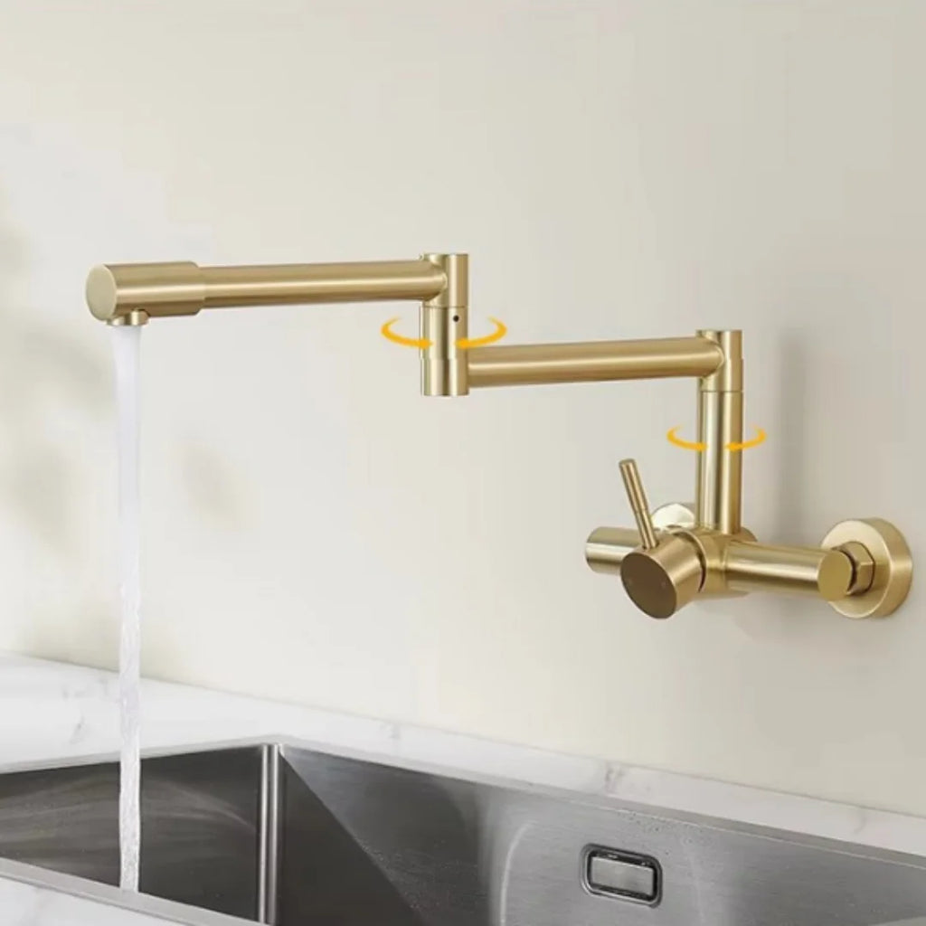 Black Pot Filler Tap Wall Mounted Foldable Kitchen Faucet Hot Cold Brushed Gold Sink Faucet Tap Rotate Folding Spout SUS304