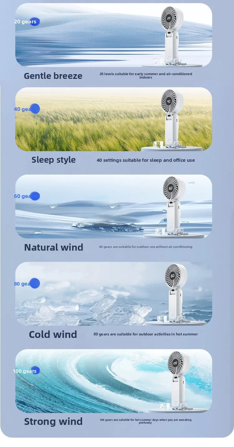 Foldable Handheld Fan with Digital Display, USB Rechargeable, Portable Mini Fan, Strong Airflow for Home and Travel