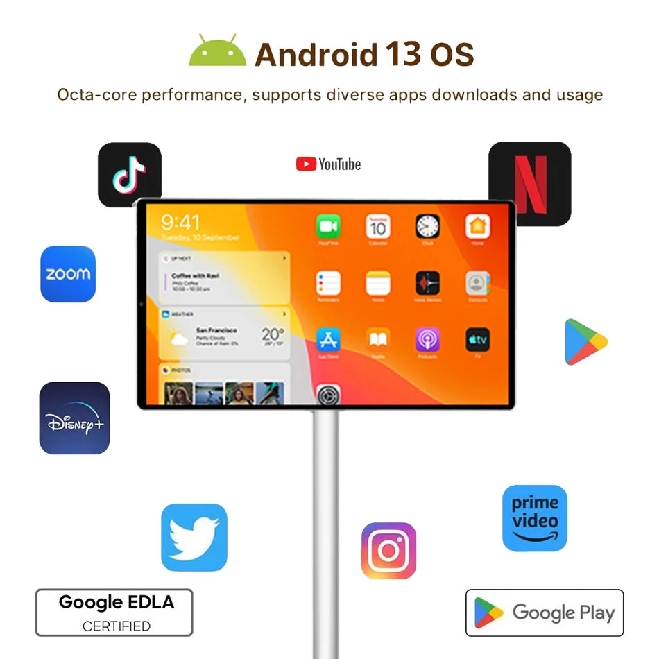 21.5 Inch Portable Smart TV With Touch Screen Display And Interactive LCD Monitor Movable Televisions And Camera