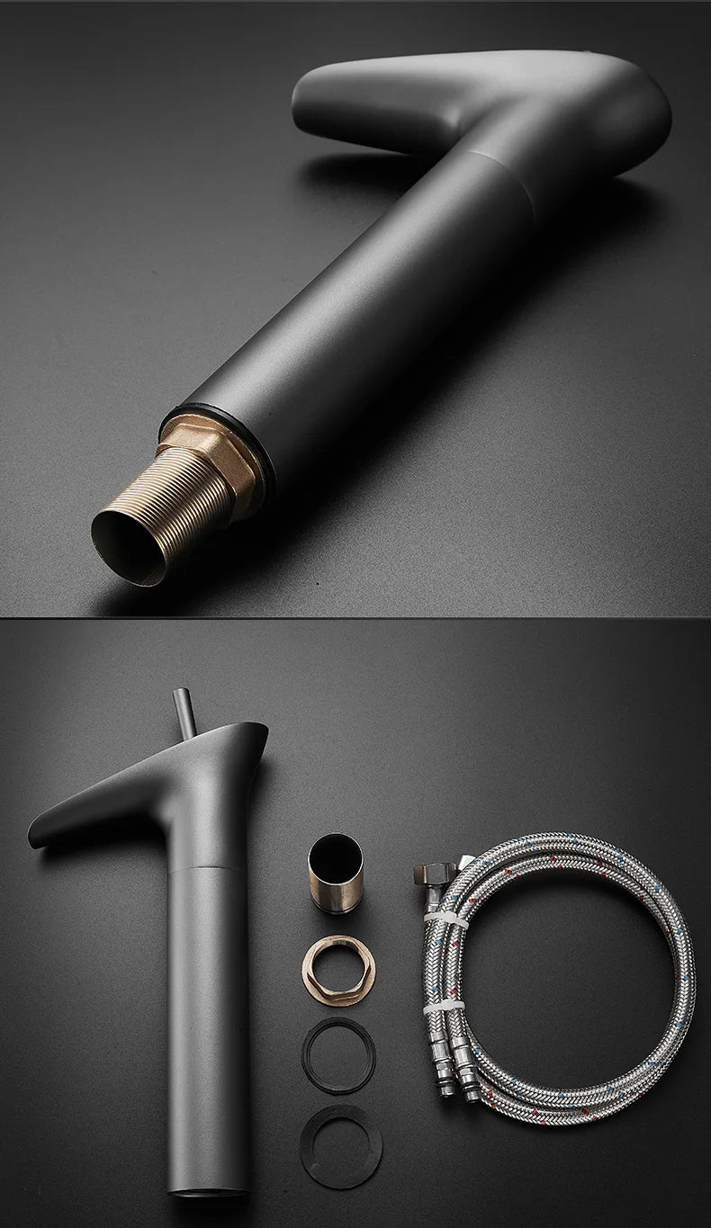 Bathroom Basin Faucet Sink Mixer Gun Grey Color Hot Cold Water Mixer Deak Mounted Waterfall Style Copper Sink Taps FR651