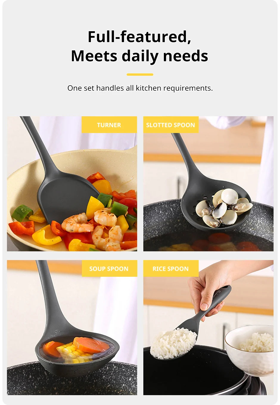 Thickened gray silicone kitchen utensils, kitchen spatula, soup spoon, kitchen multifunctional cooking silicone spatula