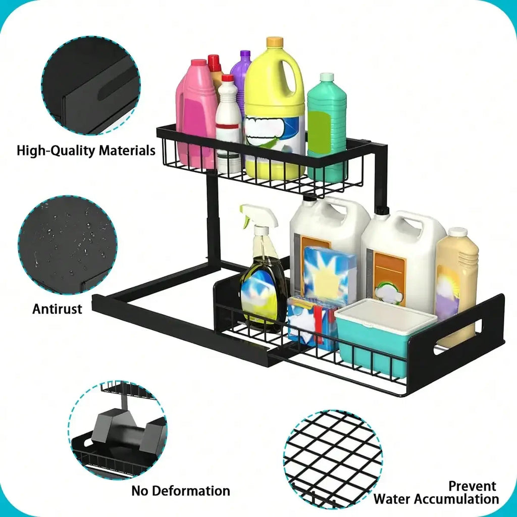 Under Sink Organizer Rack 2 Tier Under Sliding Cabinet Basket Organizer Drawer , Multi-Purpose Under Sink Storage For Kitchen