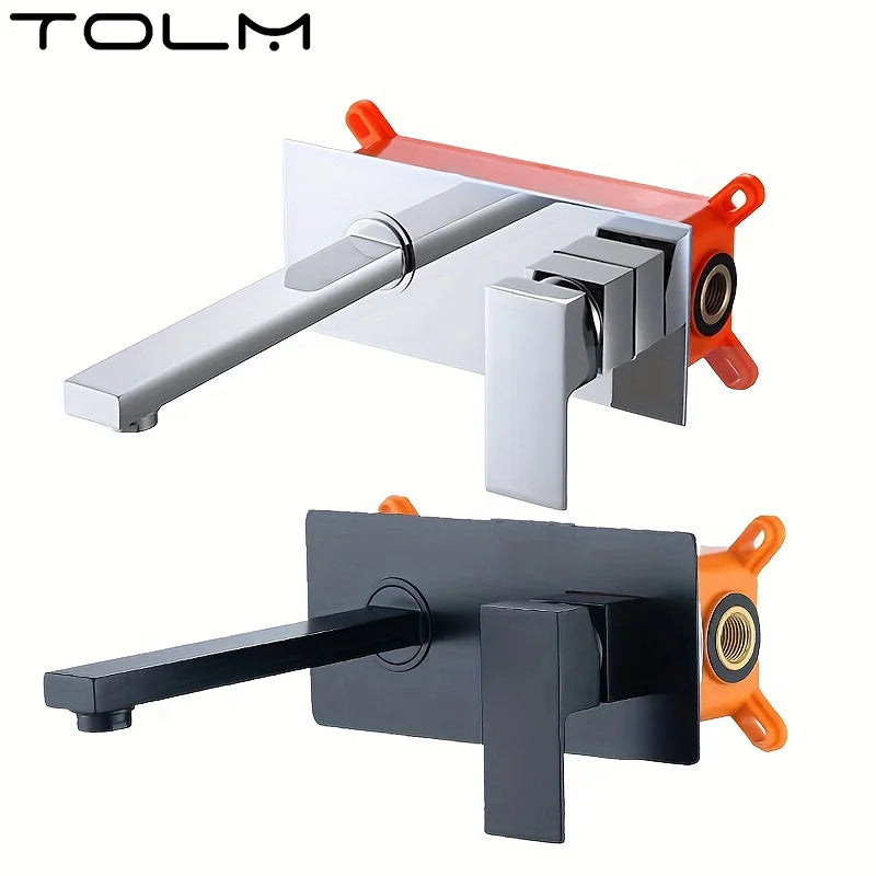 TOLM All Copper Bathtub Faucet Hot Cold Waterfall Wall Mounted Water Tap Black Chrome Embedded Bathroom Sink Faucet Mixer Taps