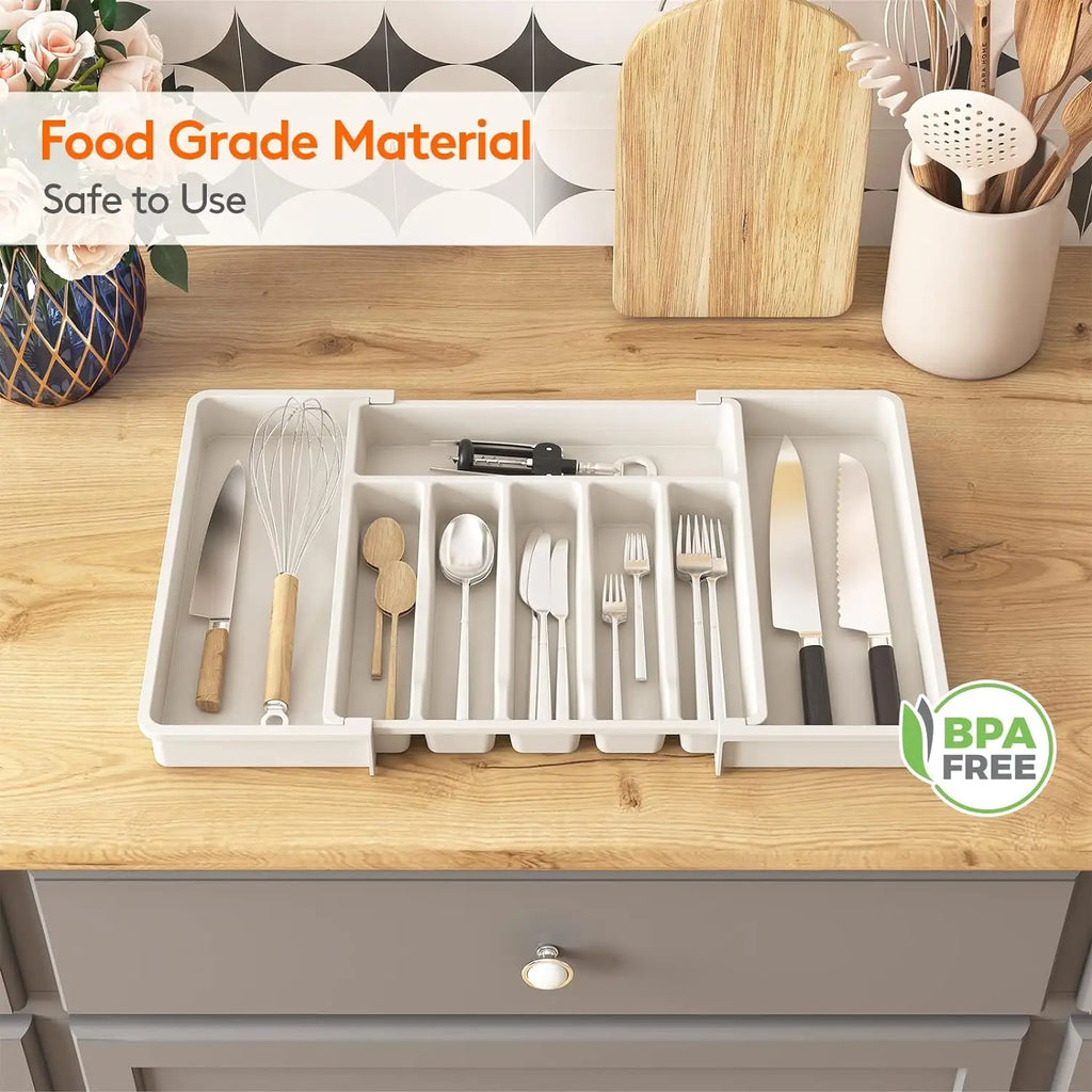 Large Extendable Cutlery Organizer Tray Adjustable Kitchenware Drawer Storage for Spoons Forks Knives