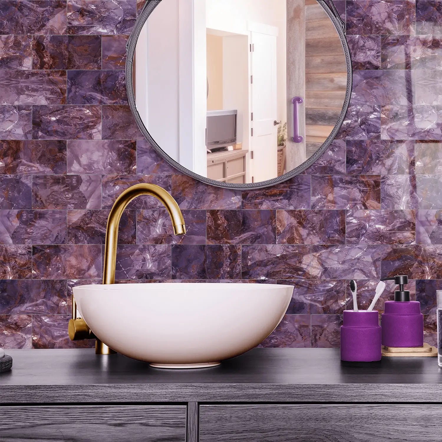 Marble Pattern Wall Sticker, 16/32/64pcs Peel & StickWall Decal, Waterproof Decorative Sticker For Home