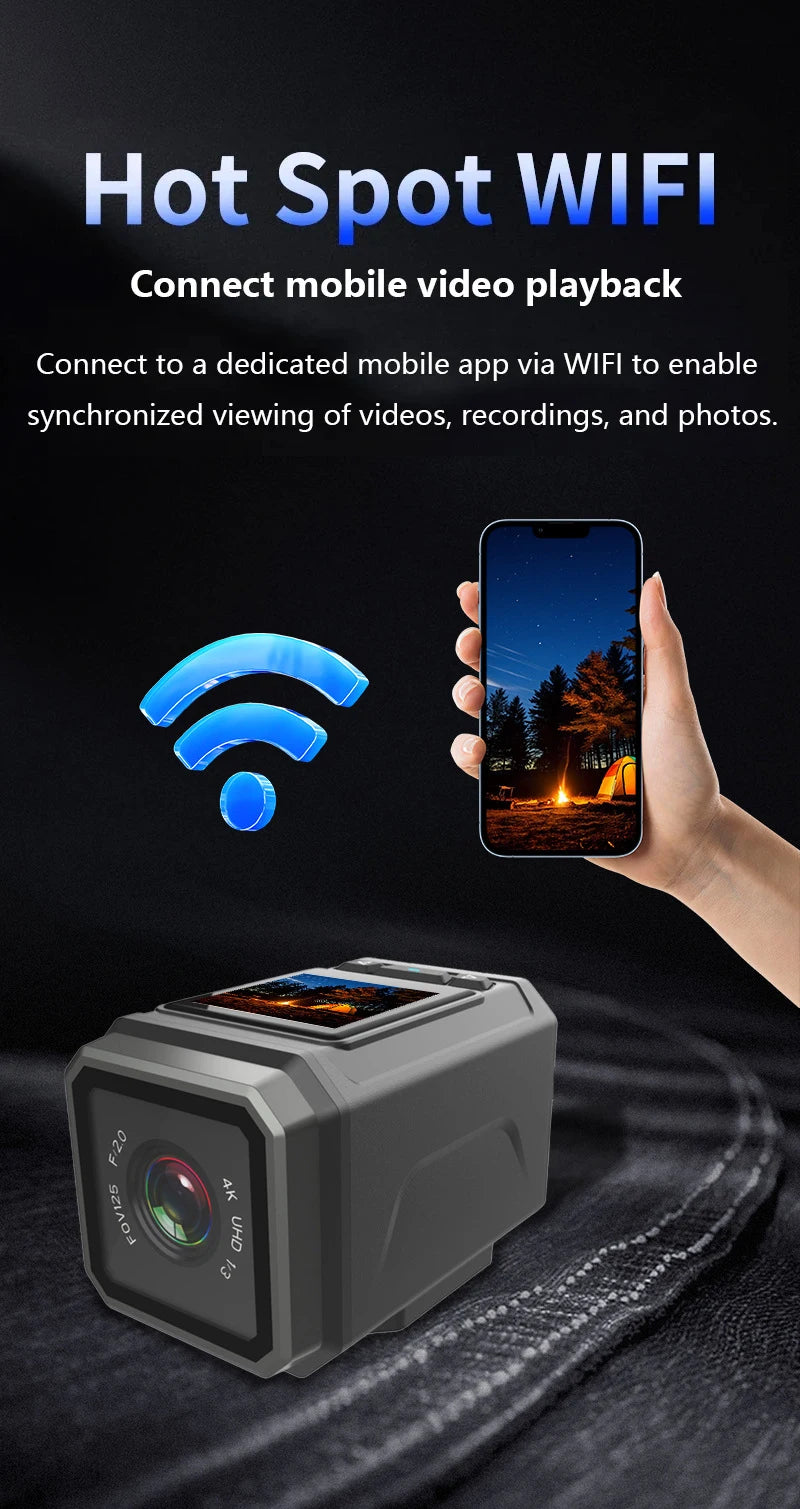 HD 4K Action Camera Wireless Wi-Fi Mini Outdoor Sports Cam Waterproof Multi-Function Cycling Recorder Wearable Helmet Cam
