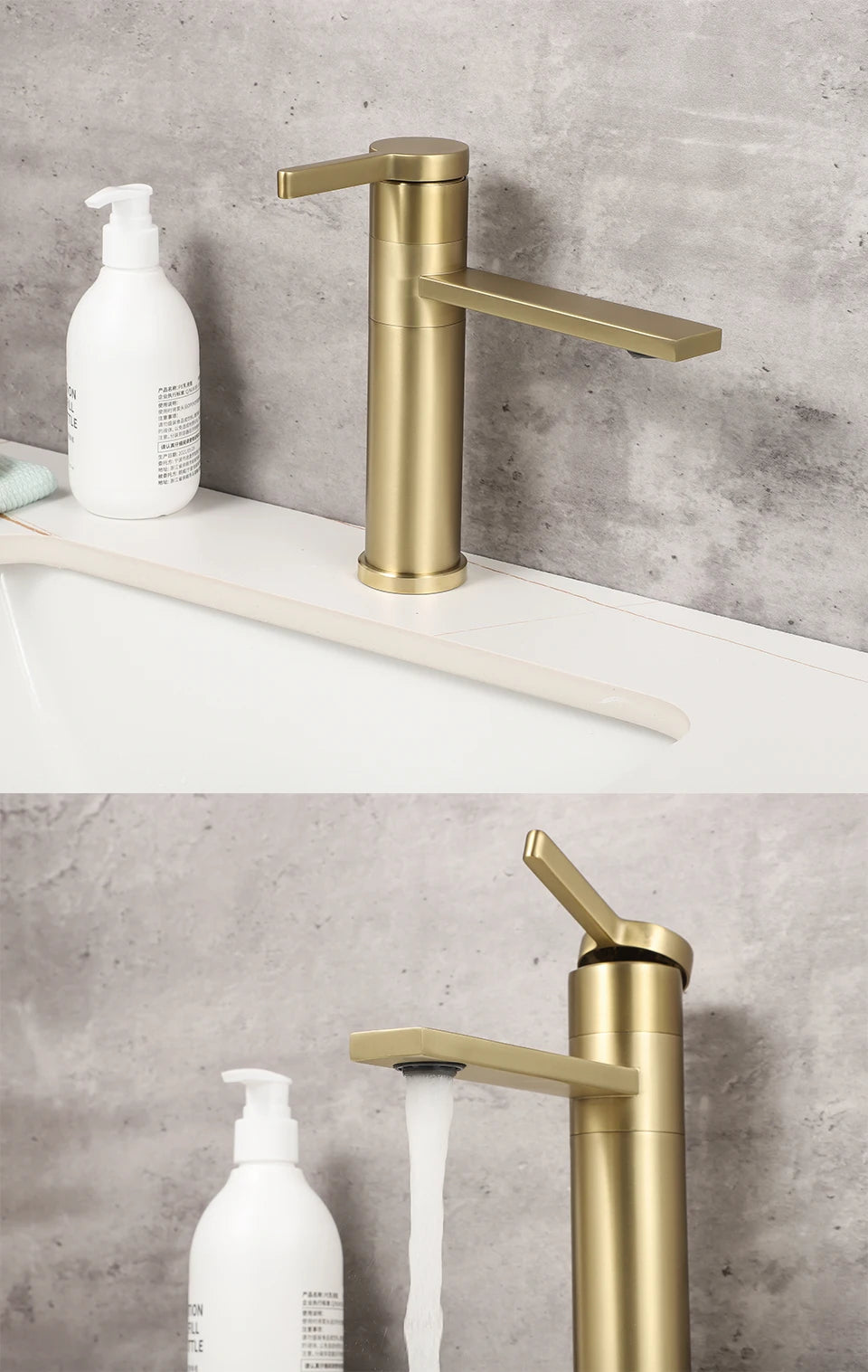 Fliger Tall Basin Faucet Brushed Gold Bathroom Sink Faucet Countertop Sink Faucet Hot Cold Bathroom Faucet 360° Rotating Mixer