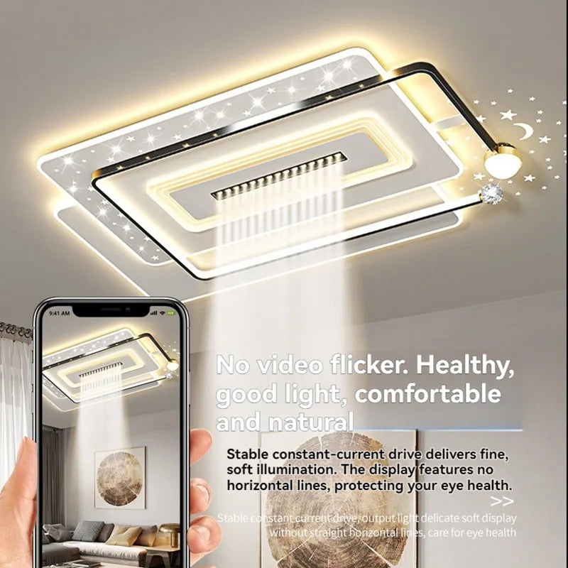 Modern Minimalist LED Ceiling Light for Living Room, 2026 New Model with Starry Sky Projection Effect and Integrated Spotlights