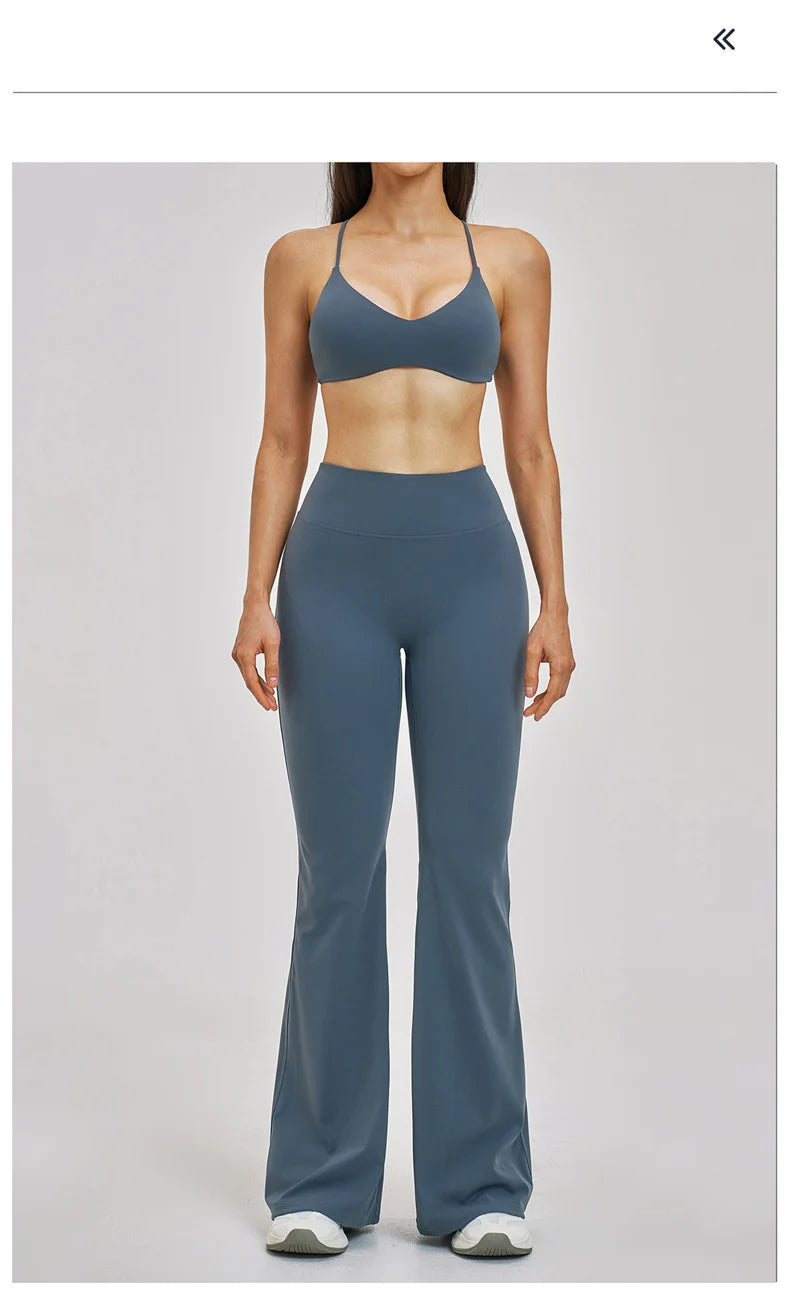 TRY TO BN Women's Tracksuit 2 Pieces Yoga Set Back Y Bra High Waist Leggings Flare Fitness Sportwear Workout Running Gym Clothes
