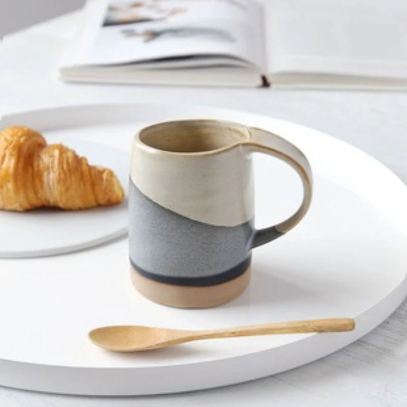 Handmade Stoneware Mug Retro Black White Latte Coffee Cup Ceramic Cup