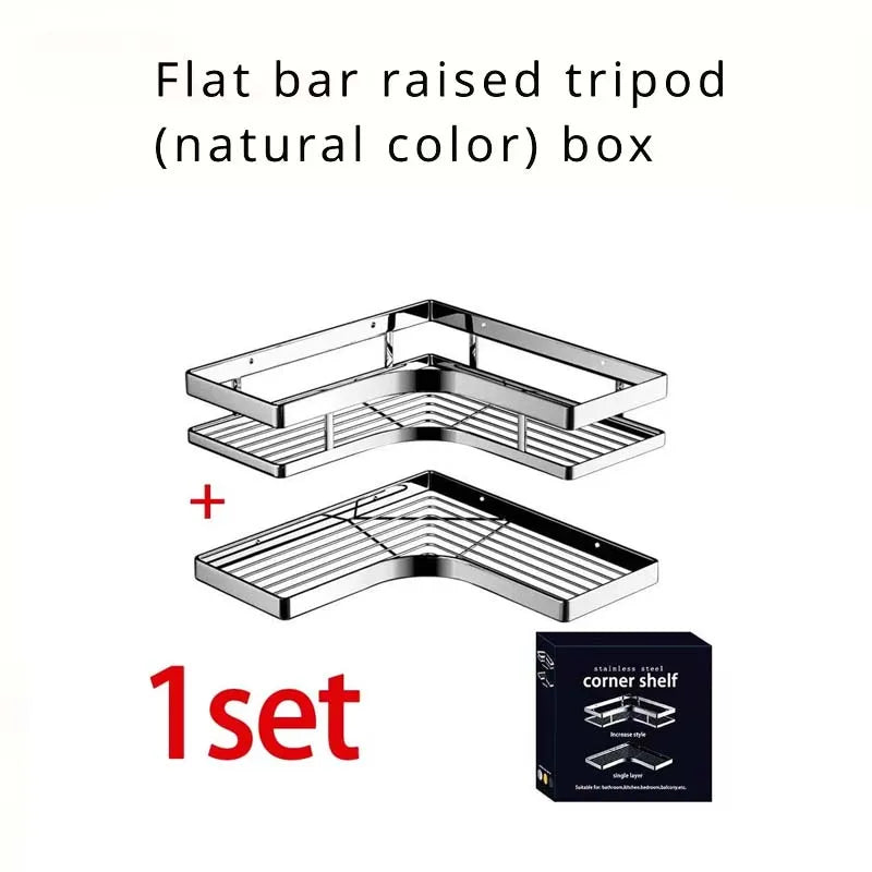 New Bathroom Organizer Storage Shelf Shower Corner Rack Stainless Steel Kitchen Organizer Corner Shelf No Drill Wall Rack