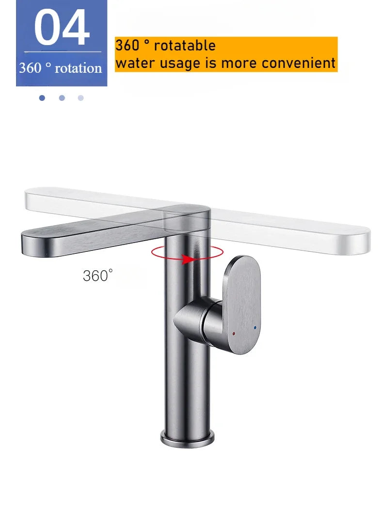 Bathroom faucet, 360 ° rotatable hot and cold sink faucet, space aluminum material