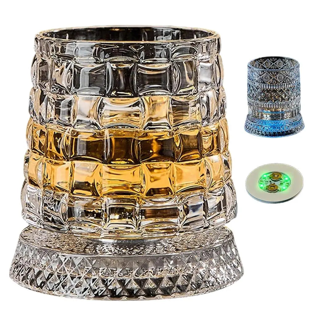 Luminous Rotating Whiskey Glass Elegant Whiskeys Cup Crystal Glass Drinkware for Parties for Cocktail Party Drinking Glass 1pcs